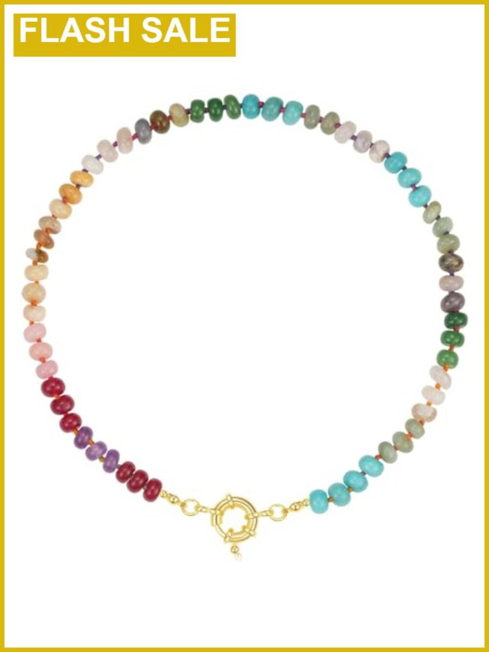 Handmade Natural Gemstone Beaded Choker Necklace 14K Gold Plated Copper 17"